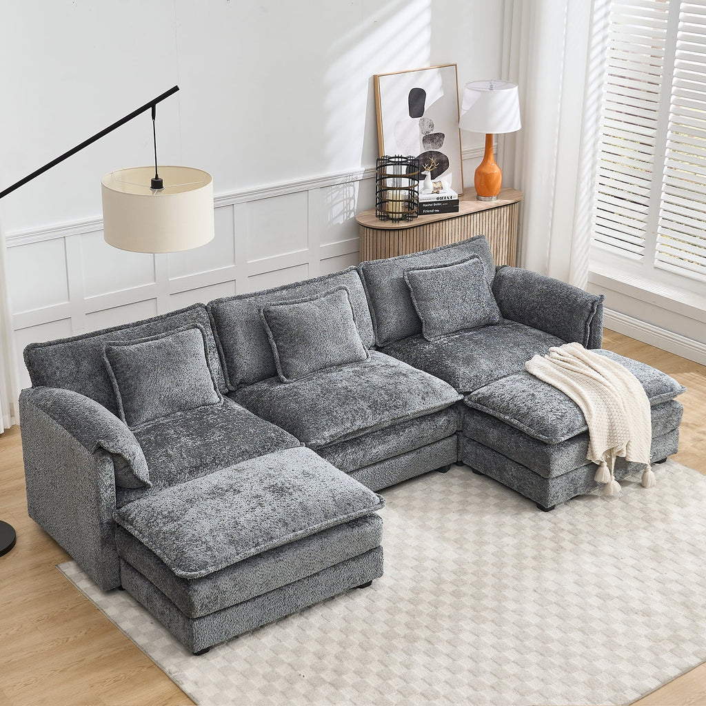 GNIXUU 112" Oversized Sectional Sofa Cloud Couch for Living Room, Modern Chenille L Shaped Couch, Comfy Boucle Modular Sofa Sleeper with Moveable Ottoman & Memory Foam (Green)