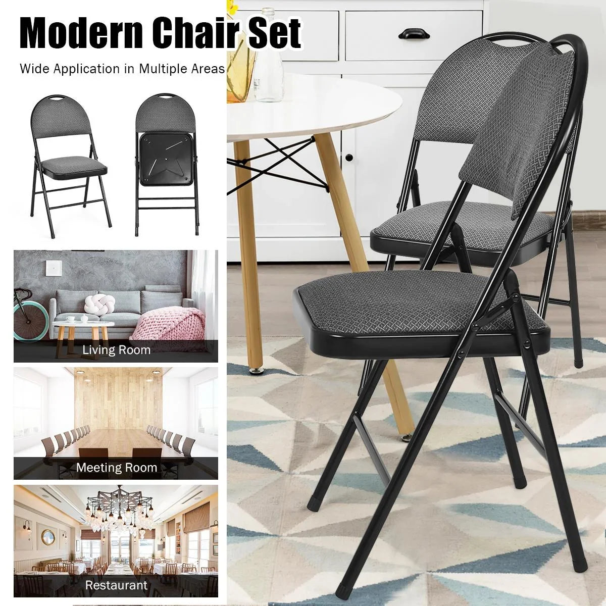 Giantex 6-Piece Commercial Folding Chairs w/Upholstered Padded Seat & Back, Fabric Seating for Home Office Wedding Party, Grey