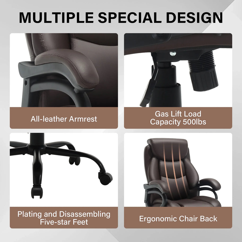 JONPONY Big and Tall Office Chair 500LBS Wide Seat Ergonomic Computer Desk Chair High Back Executive Leather Chair Adjustable Task Chair Lumbar Back Support 8 Hours Heavy Duty Design,Black