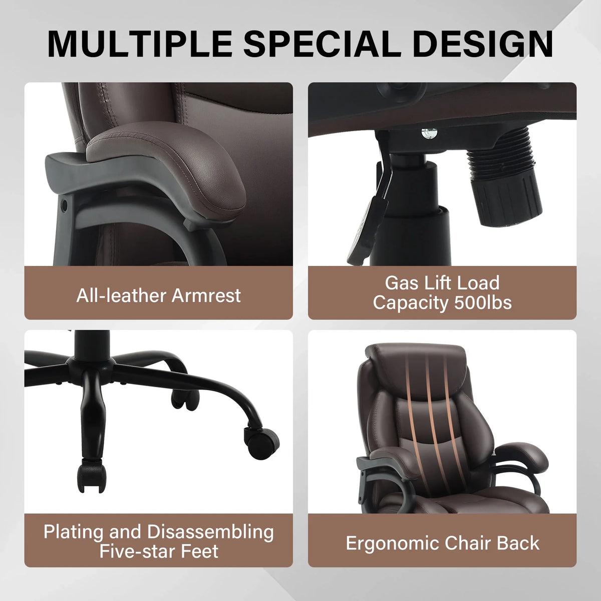 JONPONY Big and Tall Office Chair 500LBS Wide Seat Ergonomic Computer Desk Chair High Back Executive Leather Chair Adjustable Task Chair Lumbar Back Support 8 Hours Heavy Duty Design,Black
