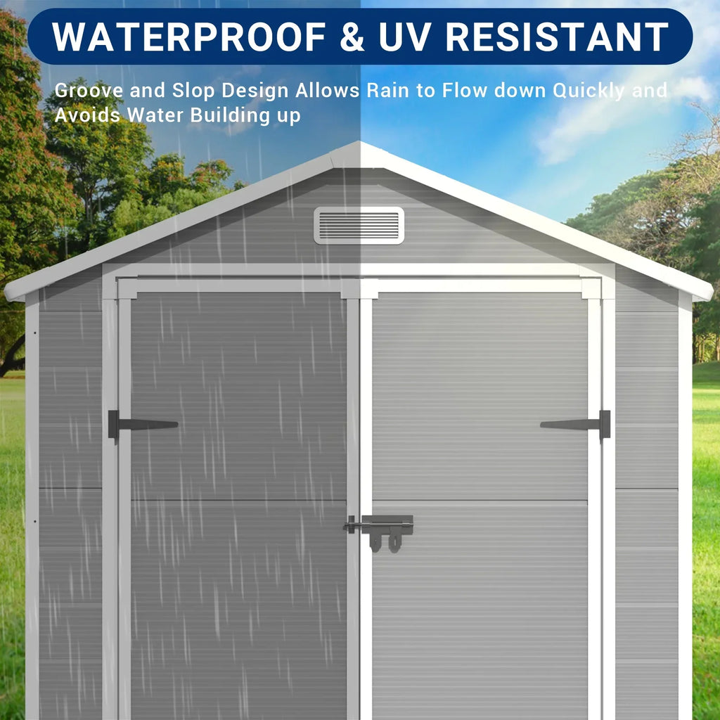 ELPOSUN Outdoor Storage Shed 6x4.5 ft, Resin Outside Sheds & Outdoor Storage Plastic for Trash Can, Bike, Lawnmower, Generator, Tool Shed with Lockable Door for Backyard, Lawn, Patio, Grey & White