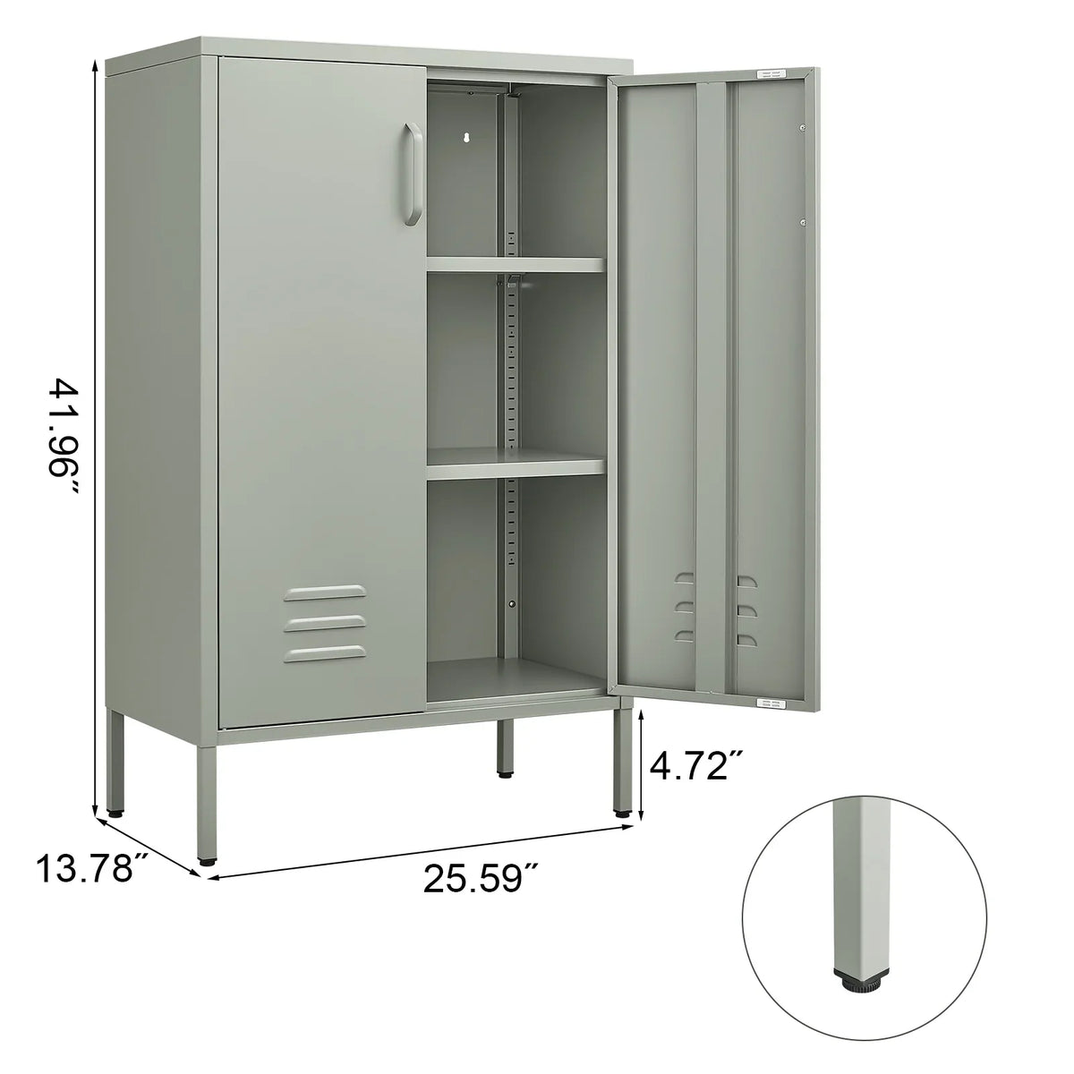Marcree Green Metal Cabinet,2 Door Accent Cabinet,Metal Locker Cabinet with Legs,Sideboard Cabinet with Adjustable Shelves,Locker Storage Cabinet for Living Room,Entryway