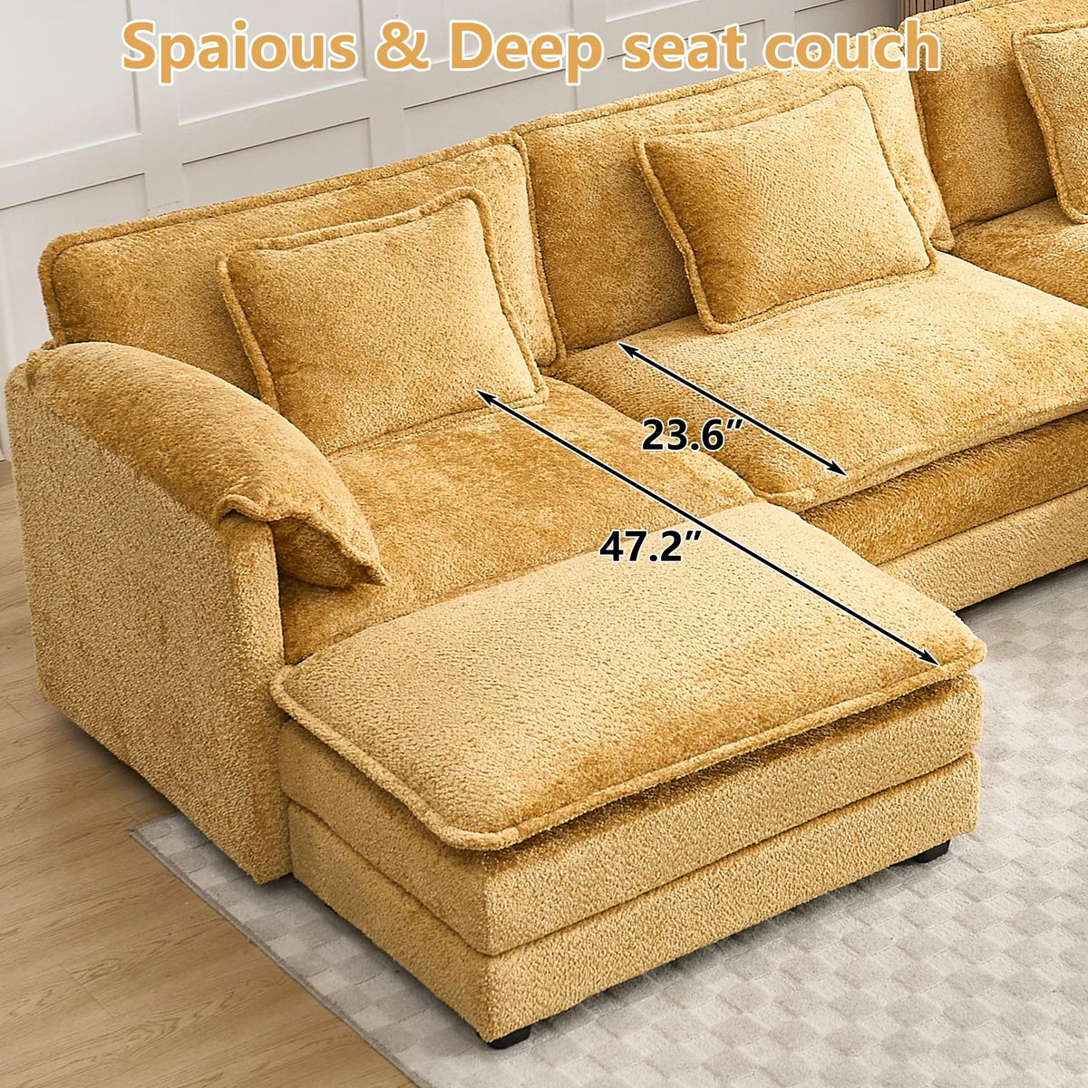 GNIXUU 112" Oversized Sectional Sofa Cloud Couch for Living Room, Modern Chenille L Shaped Couch, Comfy Boucle Modular Sofa Sleeper with Moveable Ottoman & Memory Foam (Green)