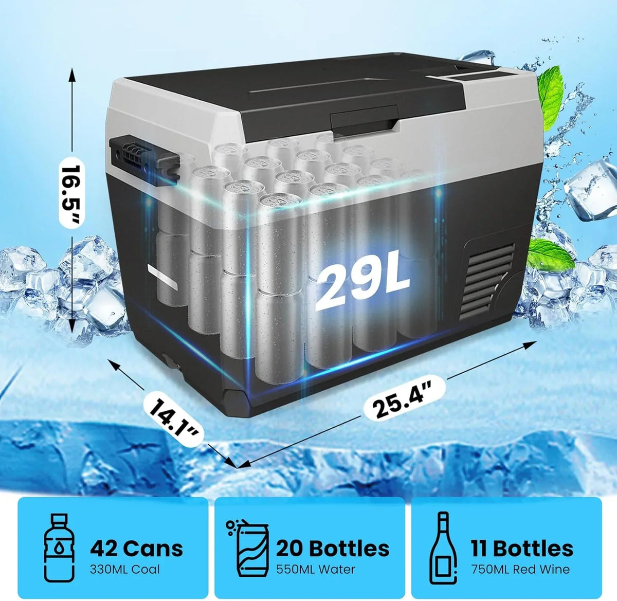 M optimized 12 Volt Smart Refrigerator for Car 31QT Portable Electric Cooler with Dual Zone and Wheels Long-Lasting Car Fridge for Travel