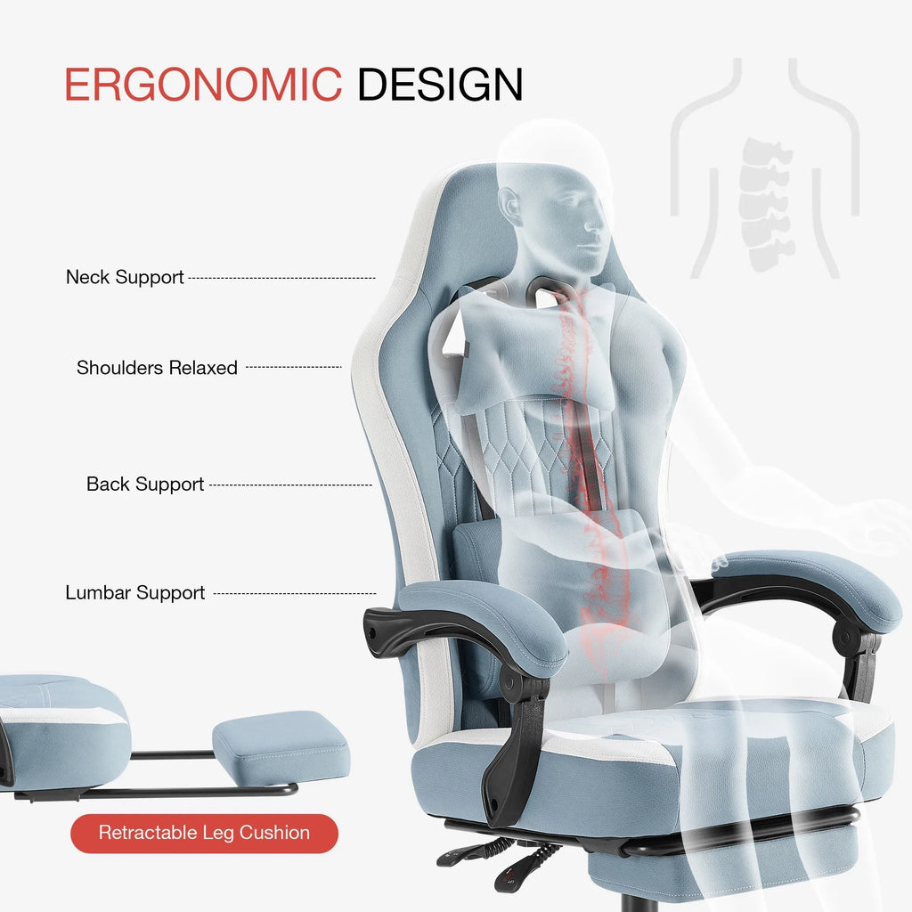 MCQ Ergonomic Swivel Gaming Chair with Headrest Lumbar Support for Home Office, Black and Grey