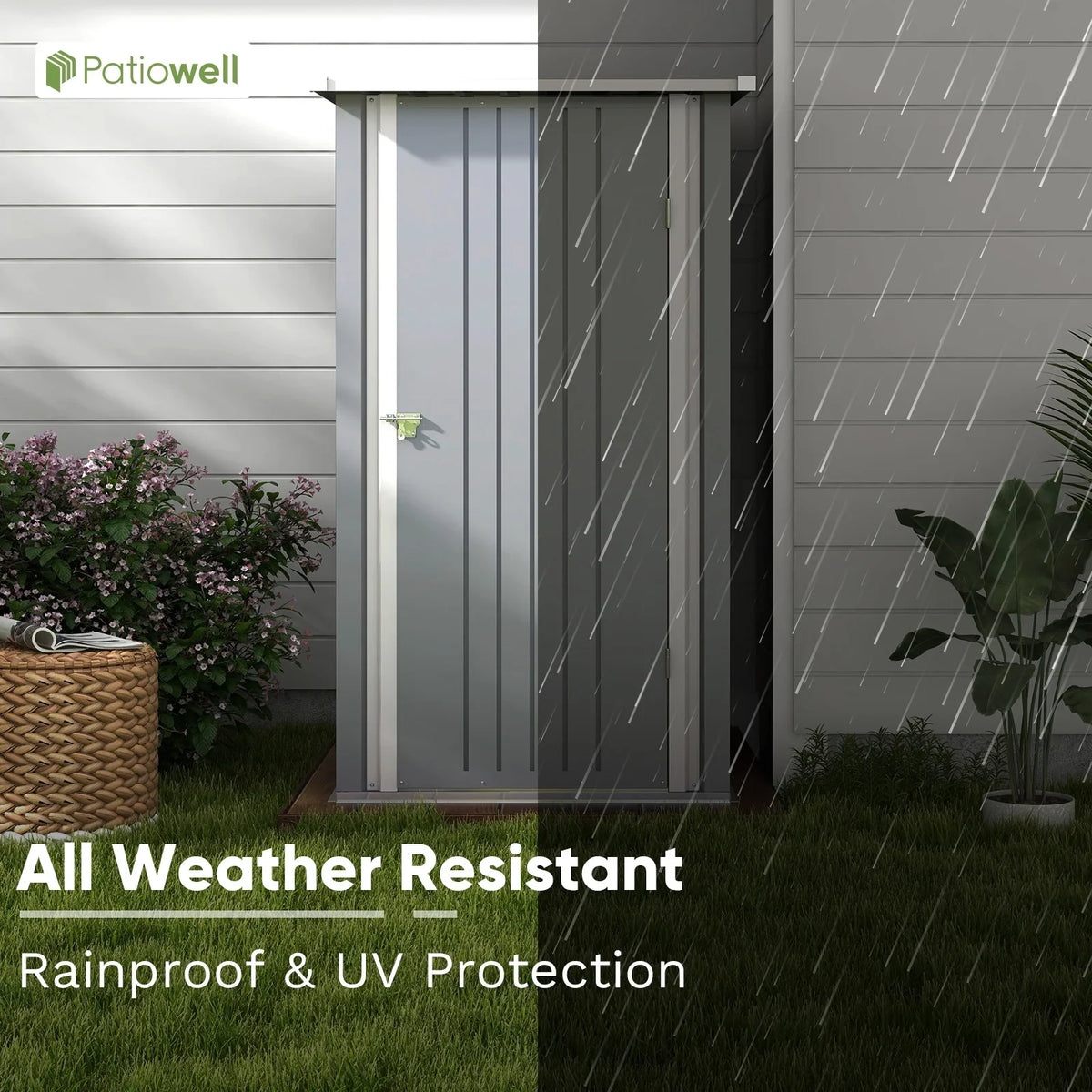 Patiowell 3"3FT Metal Outdoor Storage Shed with Sloping Roof and Single Lockable Door, Black