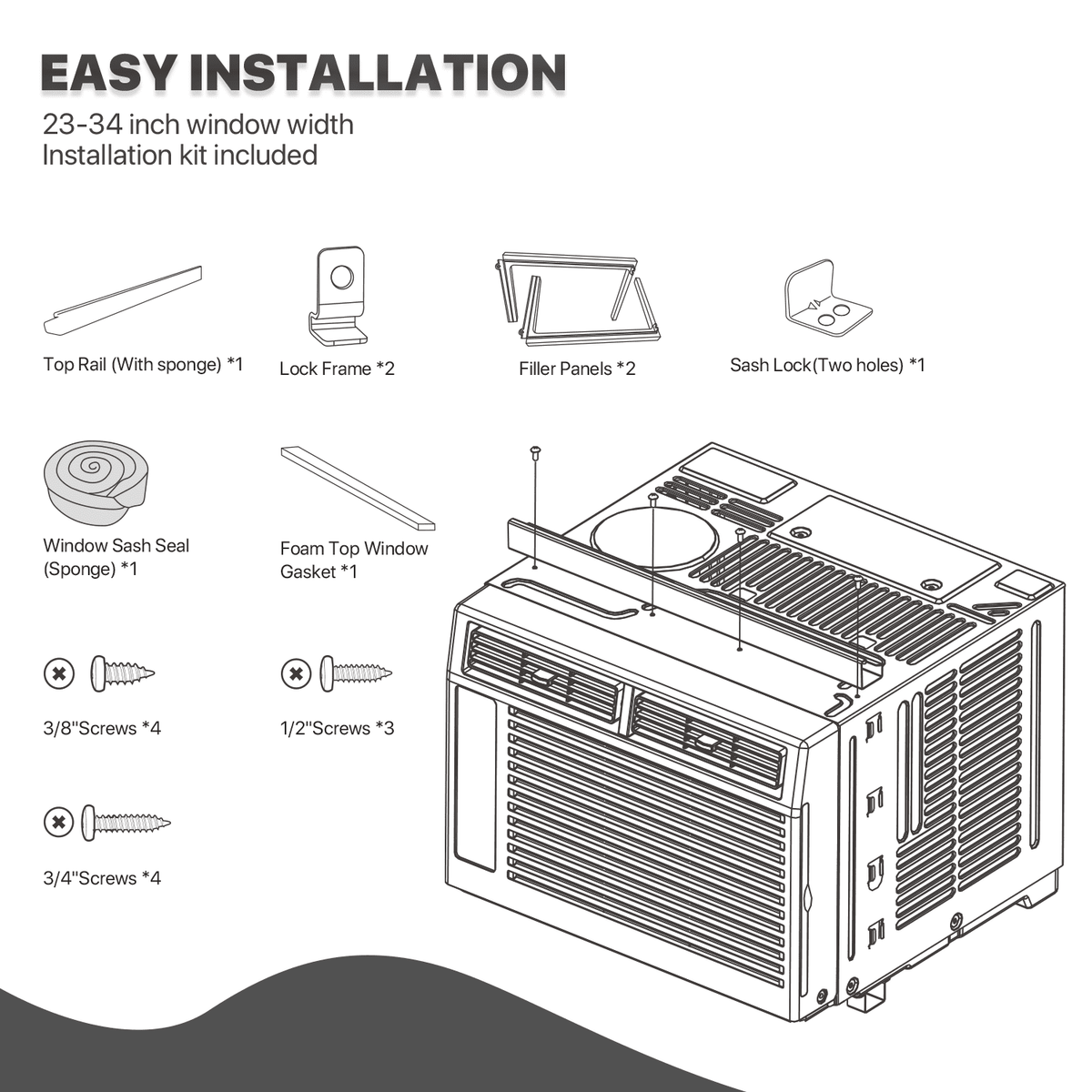 mollie 12,000 BTU 115V Window Air Conditioner, Cools Rooms up to 450 Sq.Ft., Window AC Unit with Remote Control, 24H-Timer and 3 Fan Speeds, White