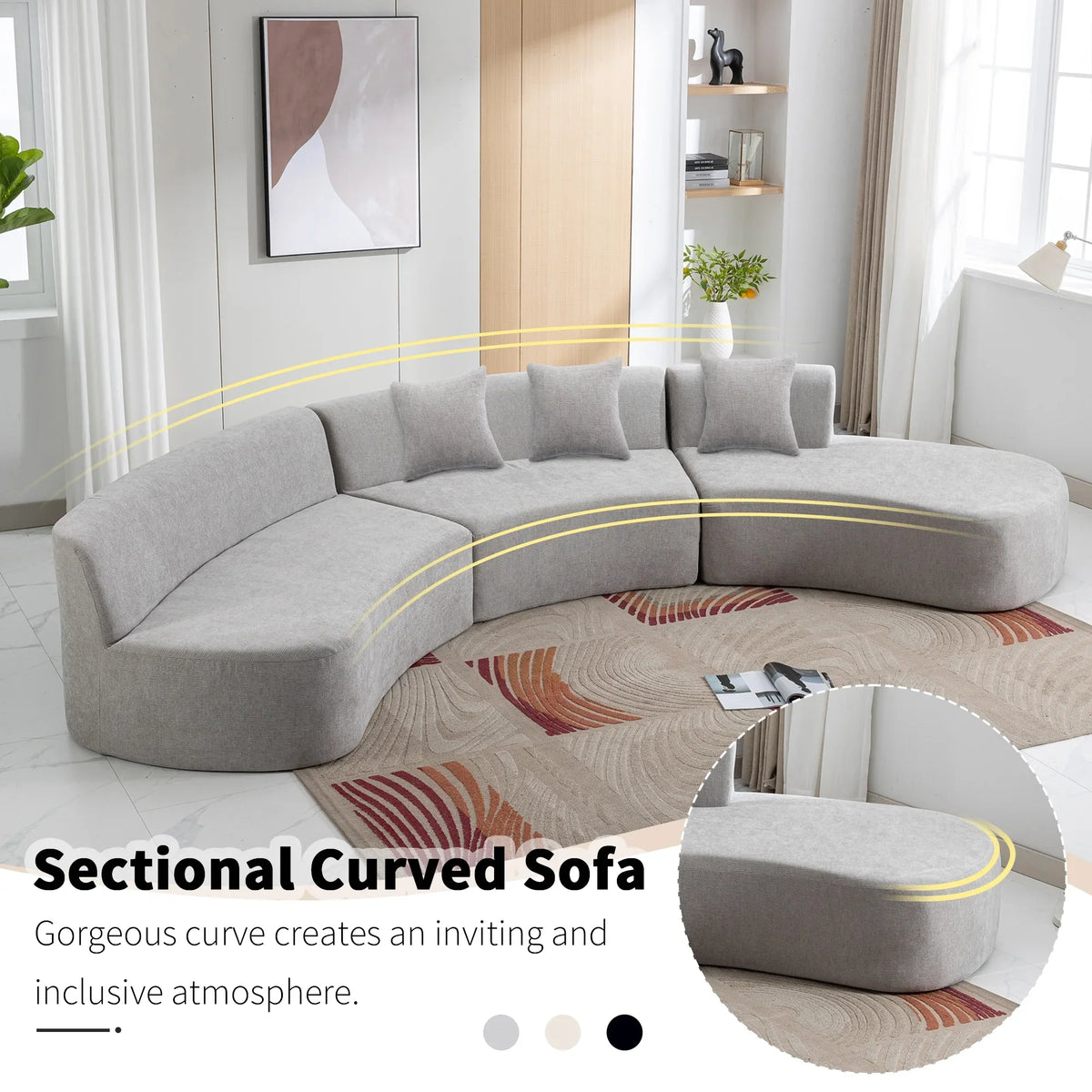 Harper & Bright Designs Modern Curved Floor Sofa Set, Modular Sectional Sponge Couch for Living Room, 2 PC Free Combination No Assembly Foam-Filled Sofa, Beige