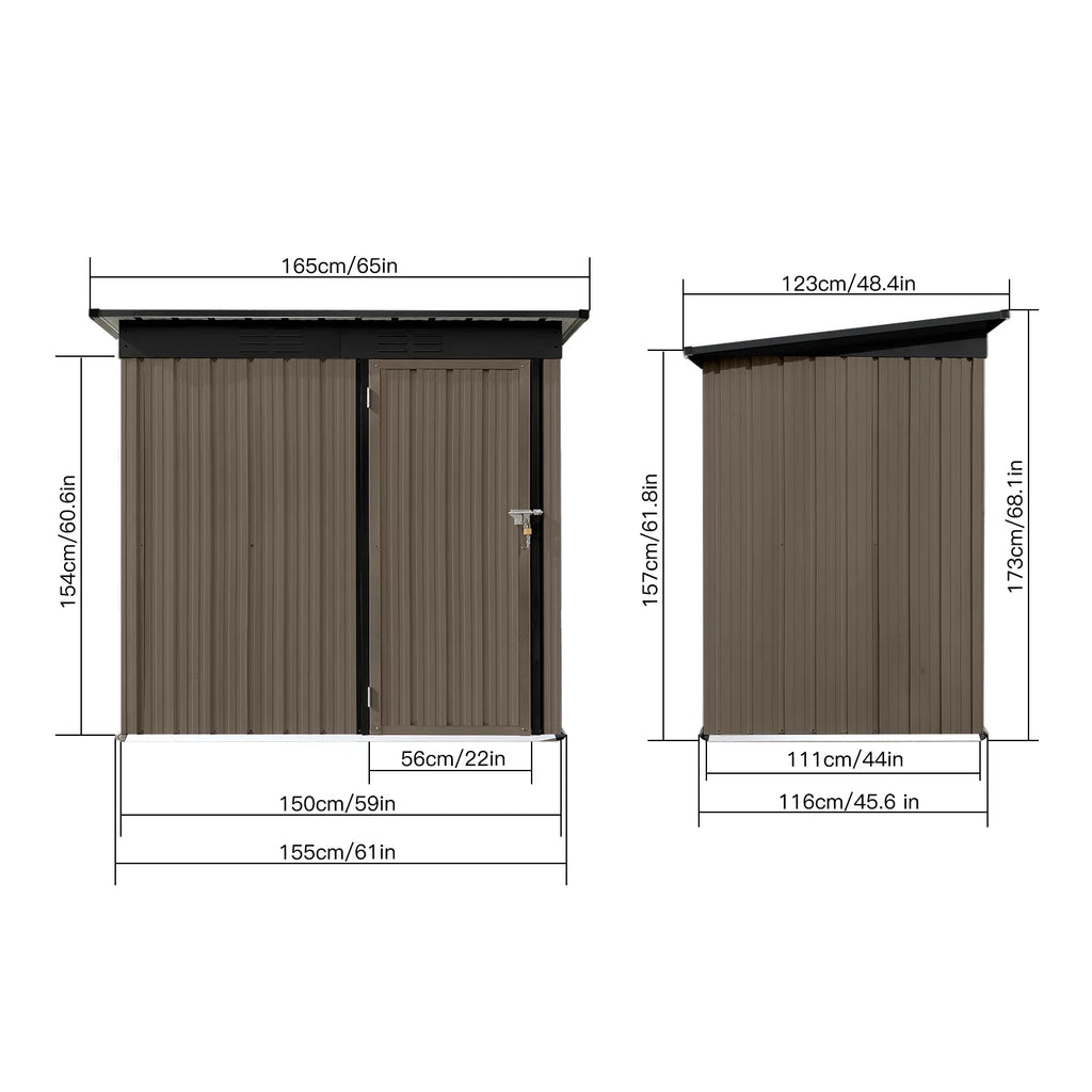 Aukfa Outdoor Storage Shed, 5 X 4 FT Metal Garden Shed, Waterproof Tool Shed for Backyard Patio, Brown