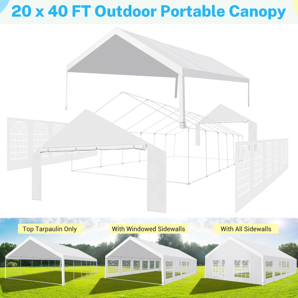SANOPY 20x40ft Heavy Duty Party Tent, Outdoor Commercial Canopy with Removable Sidewalls, Gazebo Shelter for Wedding, Outdoor Carport Party Tent for Event, White