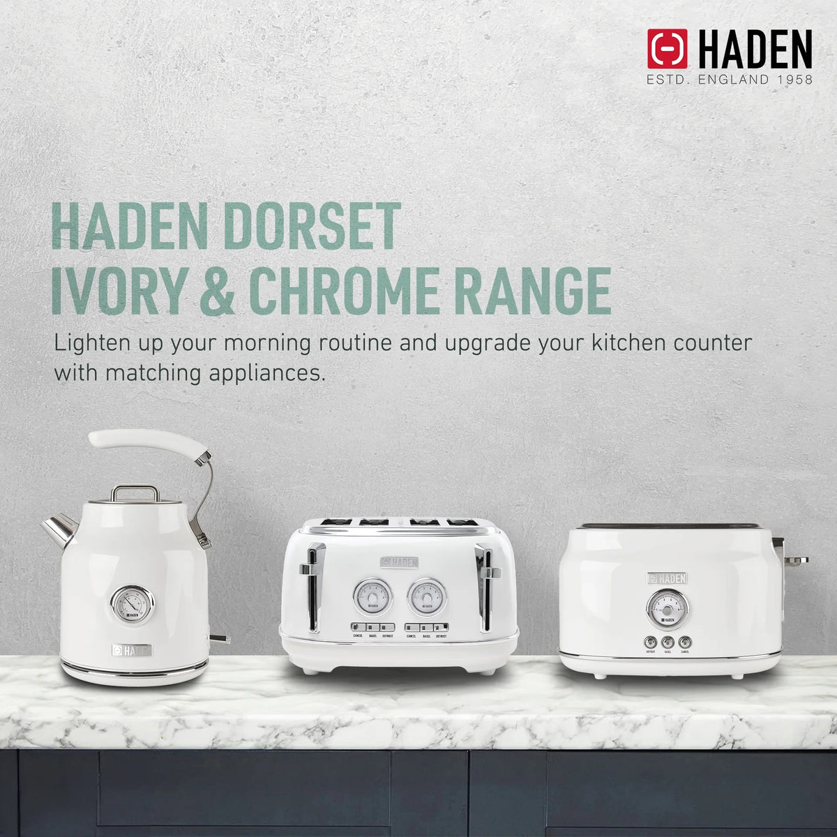 Haden Dorset 2 Slice Wide Slot Stainless Steel Toaster, Cedar Green/Chrome