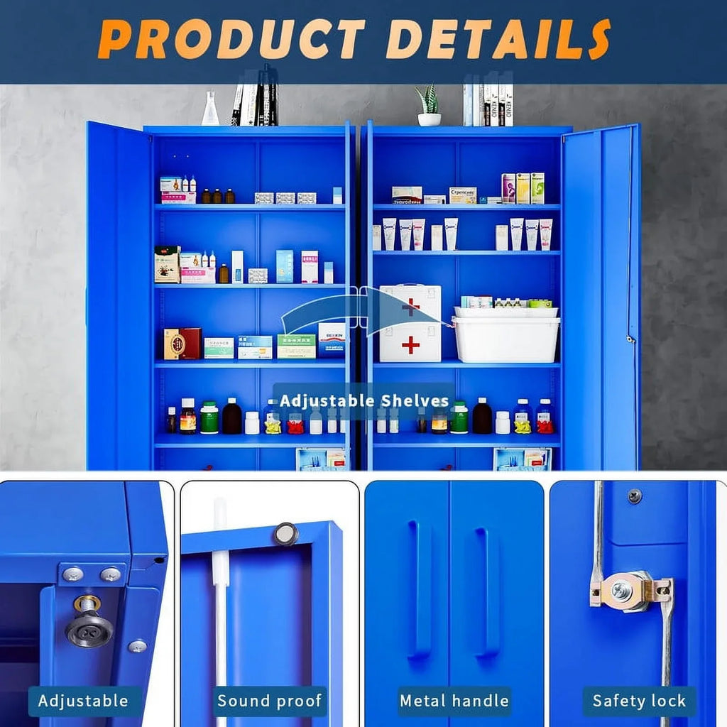 Fesbos Metal Garage Storage Cabinet with 2 Doors and 4 Adjustable Shelves - 71" Steel Lockable File Cabinet,Locking Tool Cabinet for Office,Home,Garage,Gym (Blue)