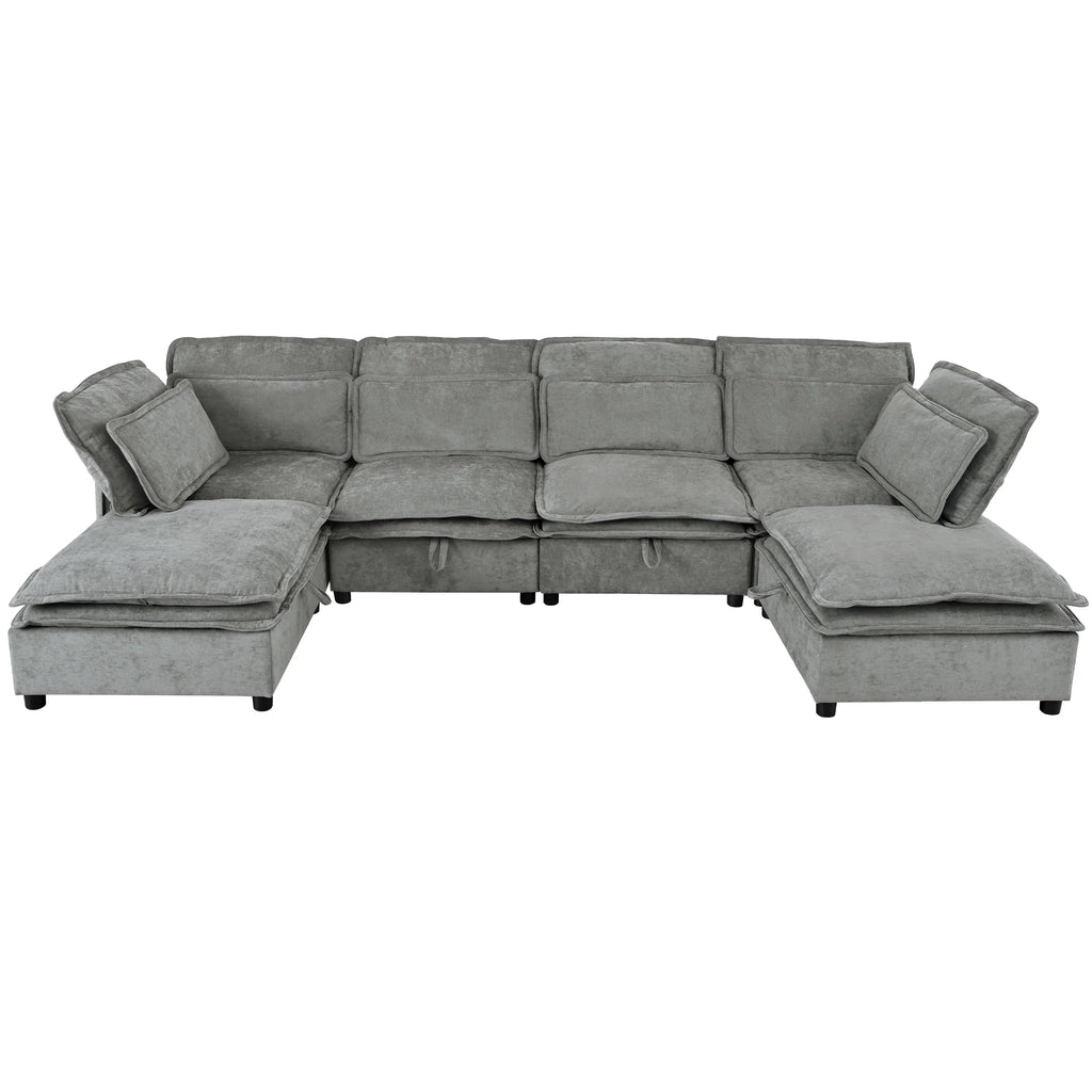 Harper & Bright Designs Modern Modular Corner Sofa Sectional with 2 Storage Ottomans, Free Combination L-Shaped Couch Set with Double-Layer Cushion for Living Room, Dark Blue