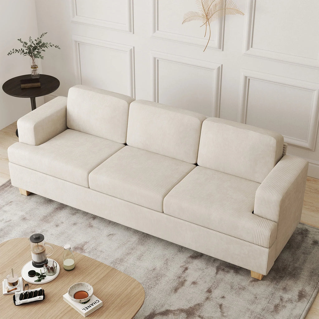 LUMIHO 89" Modern Corduroy Sofa,3 Seater Couches for Living Room, Bedroom,with Deep Seat,beige