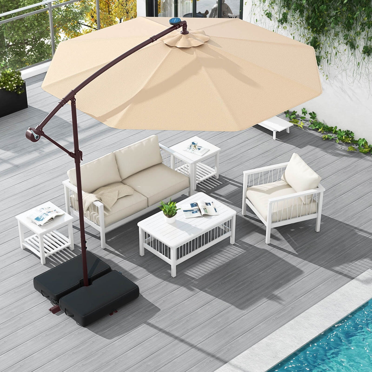 Costway 98.40" Navy Cantilever Patio Umbrella, Base-Included