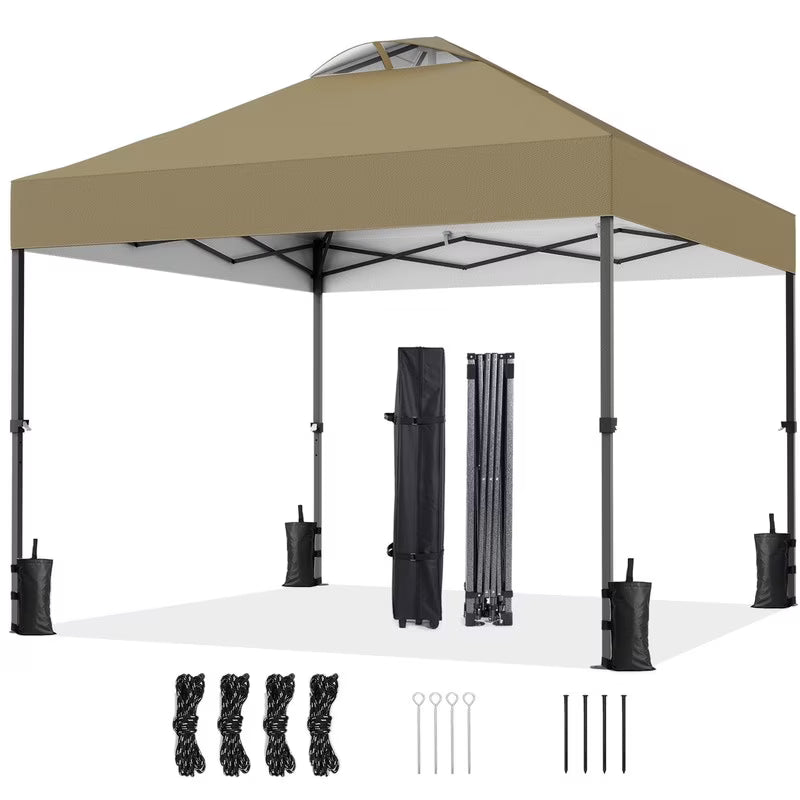 CHITOOMA 10 x 10ft Pop up Canopy Tent, Instant Outdoor Shelter Easy Portable Straight Leg Canopy Tent with Pockets Sidewall, White