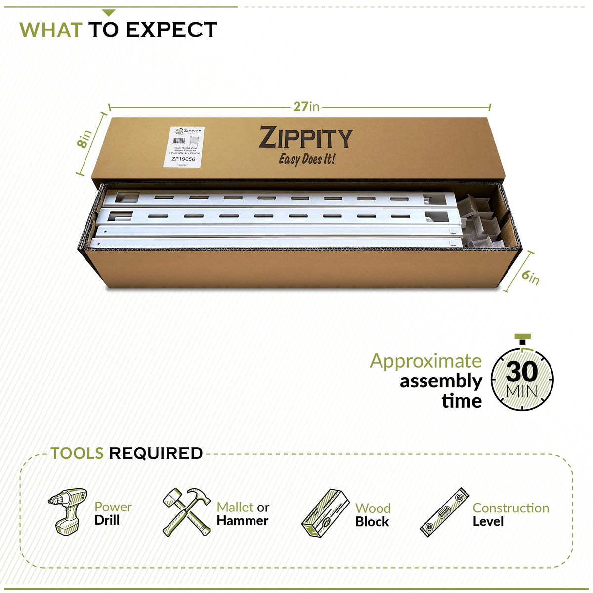 2ft H x 2ft W (3 Panels) No Dig Zippity Roger Rabbit Garden Fence Kit, White Vinyl Picket Fence Panels, Perfect Garden Fences and Borders for Dogs, Dog Fence Outdoor for Yard, ZP19056