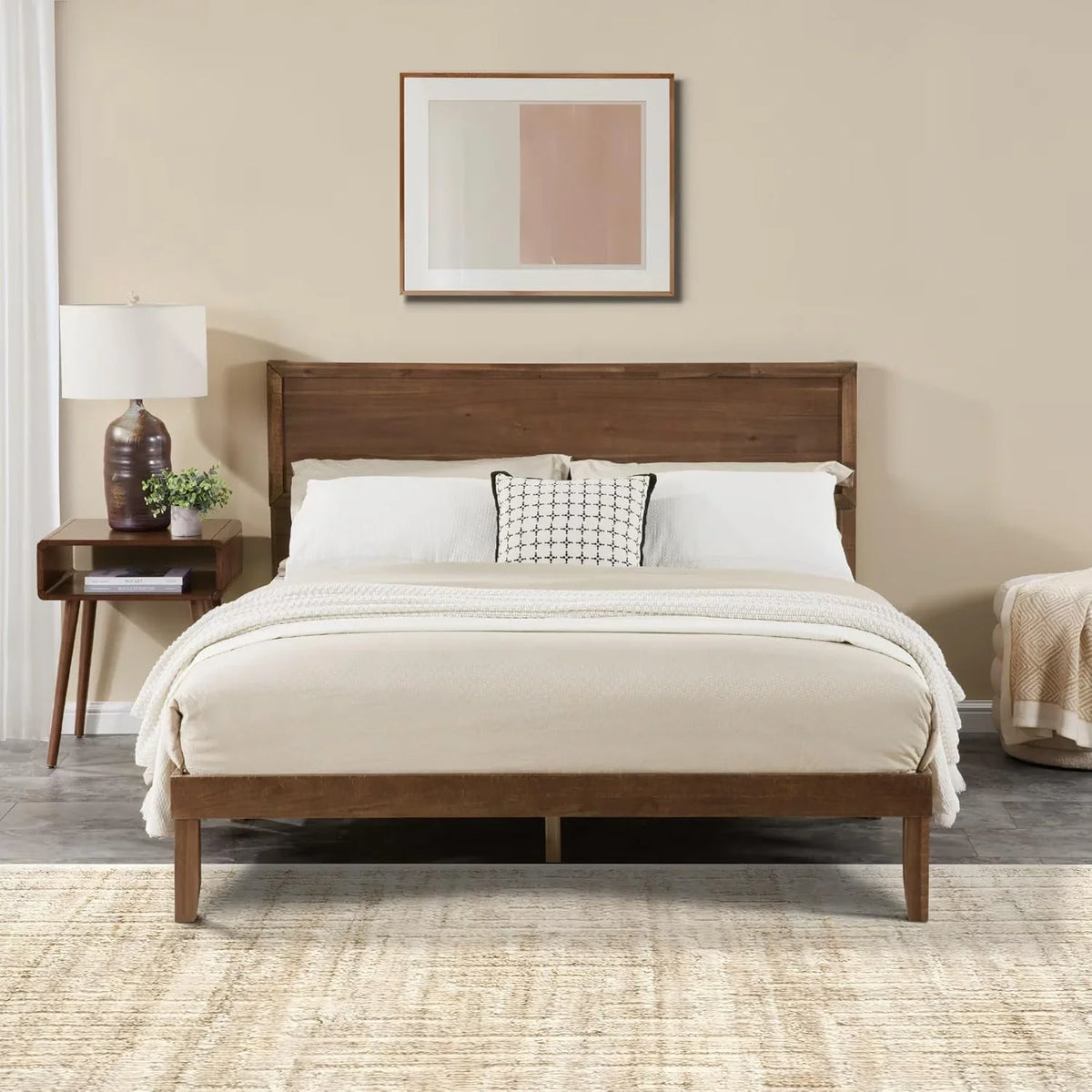 BISHE Wood King Size Bed Frame,Wooden King Platform Bed Frame with Headboard,Sturdy Rubber Modern Home Style Bed Frame for Bedroom, King