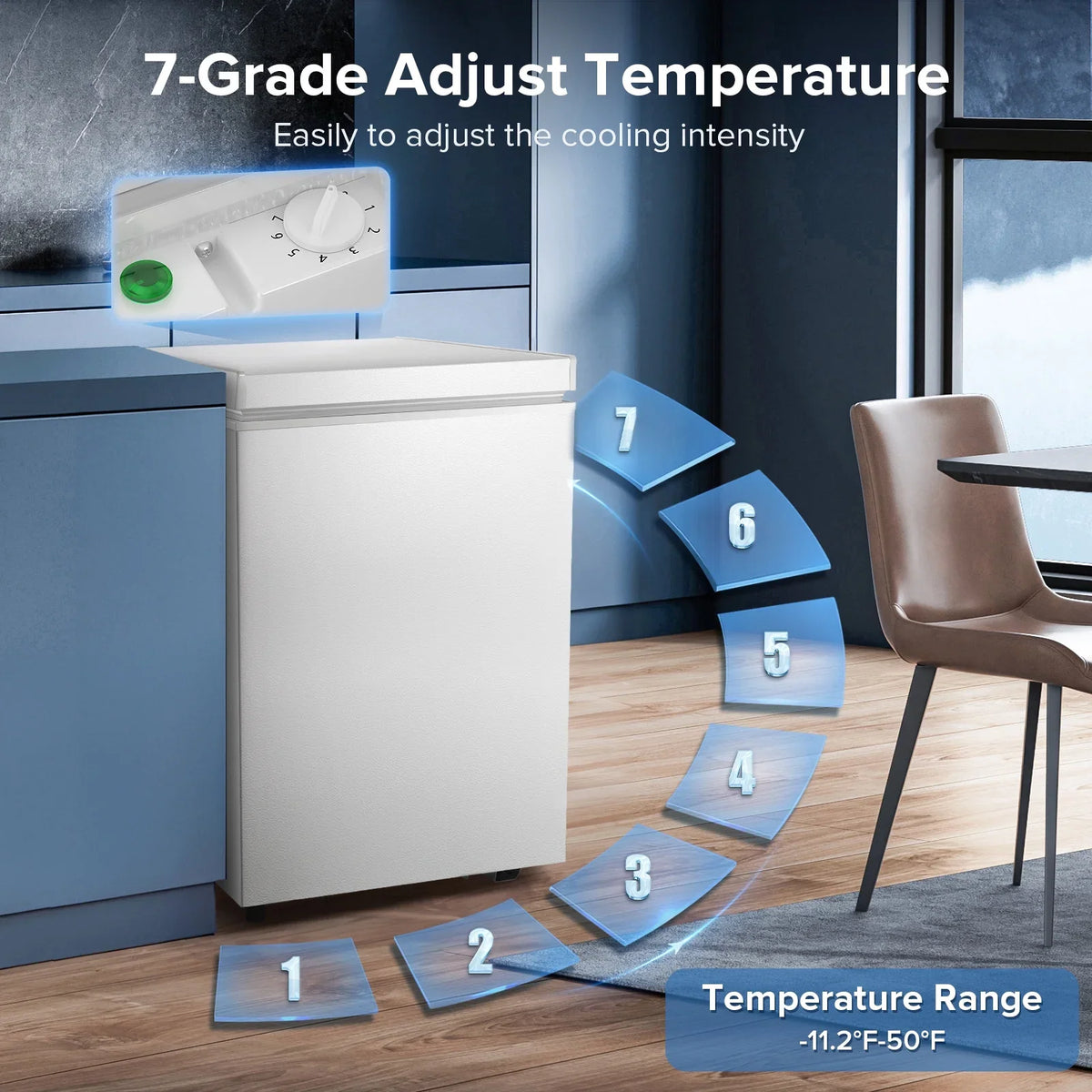 Auseo Mini Freezer Chest 3.5 cu ft, Black Deep Freezer & Side Handle, Compact Freezer with 7 Gear Adjustable Temperature, Removable Storage Basket*2, Energy Saving