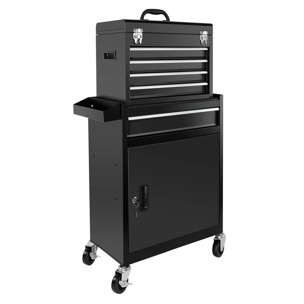 5-Drawer Rolling Tool Box, 2-IN-1 Hidden Multifunctional Tool Chest, Blue Tool Box on Wheels Storage Tool Organizer Cart, Hooks, Classification Box, Liner