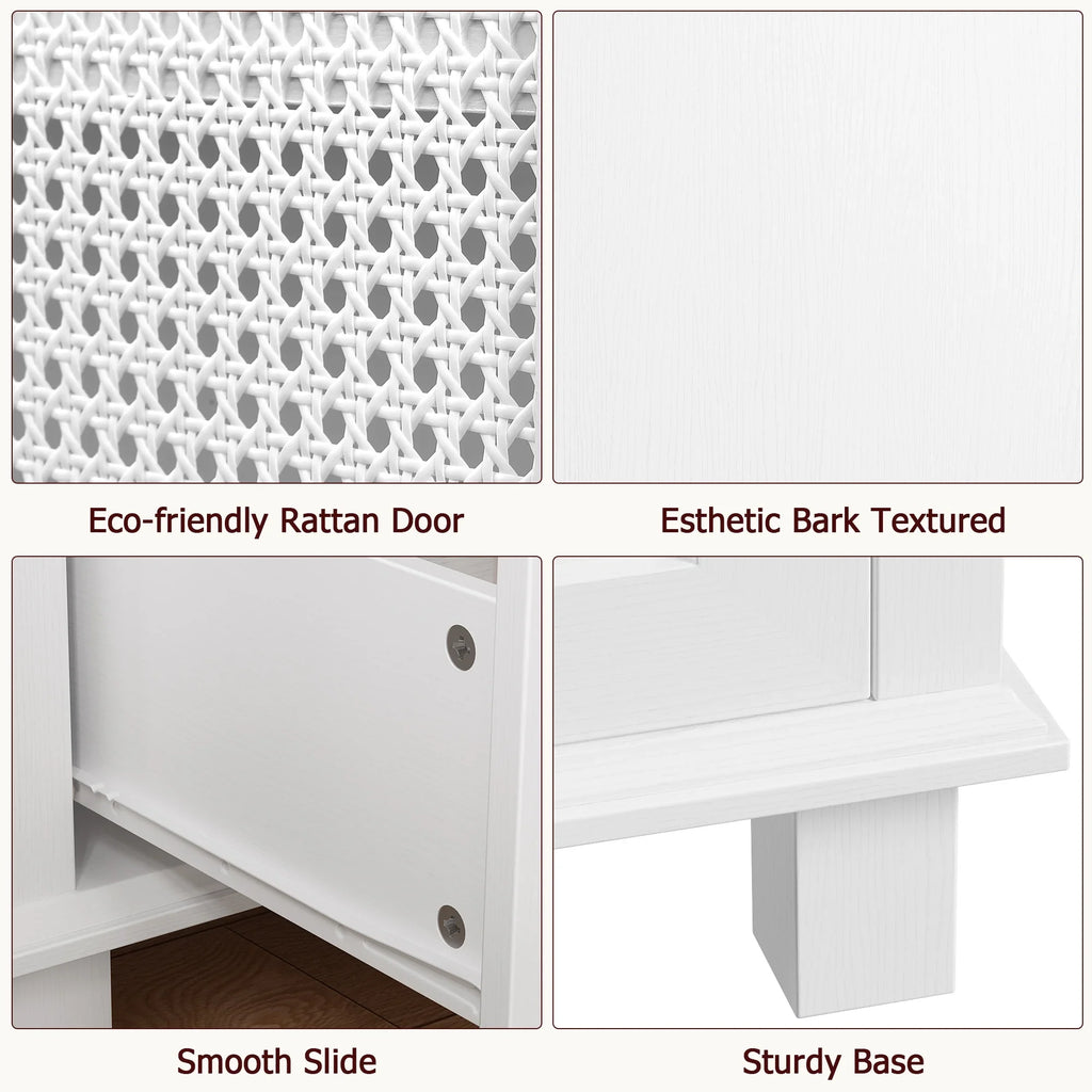 Homfa Bathroom Cabinet with Rattan Doors, Rattan Linen Storage Cabinet with 2 Drawers, Oak
