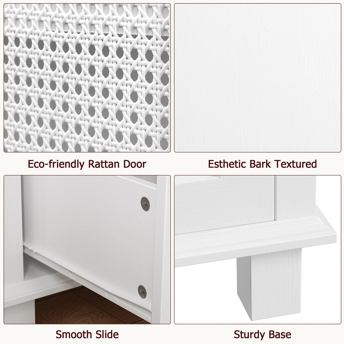 Homfa Bathroom Cabinet with Rattan Doors, Rattan Linen Storage Cabinet with 2 Drawers, Oak