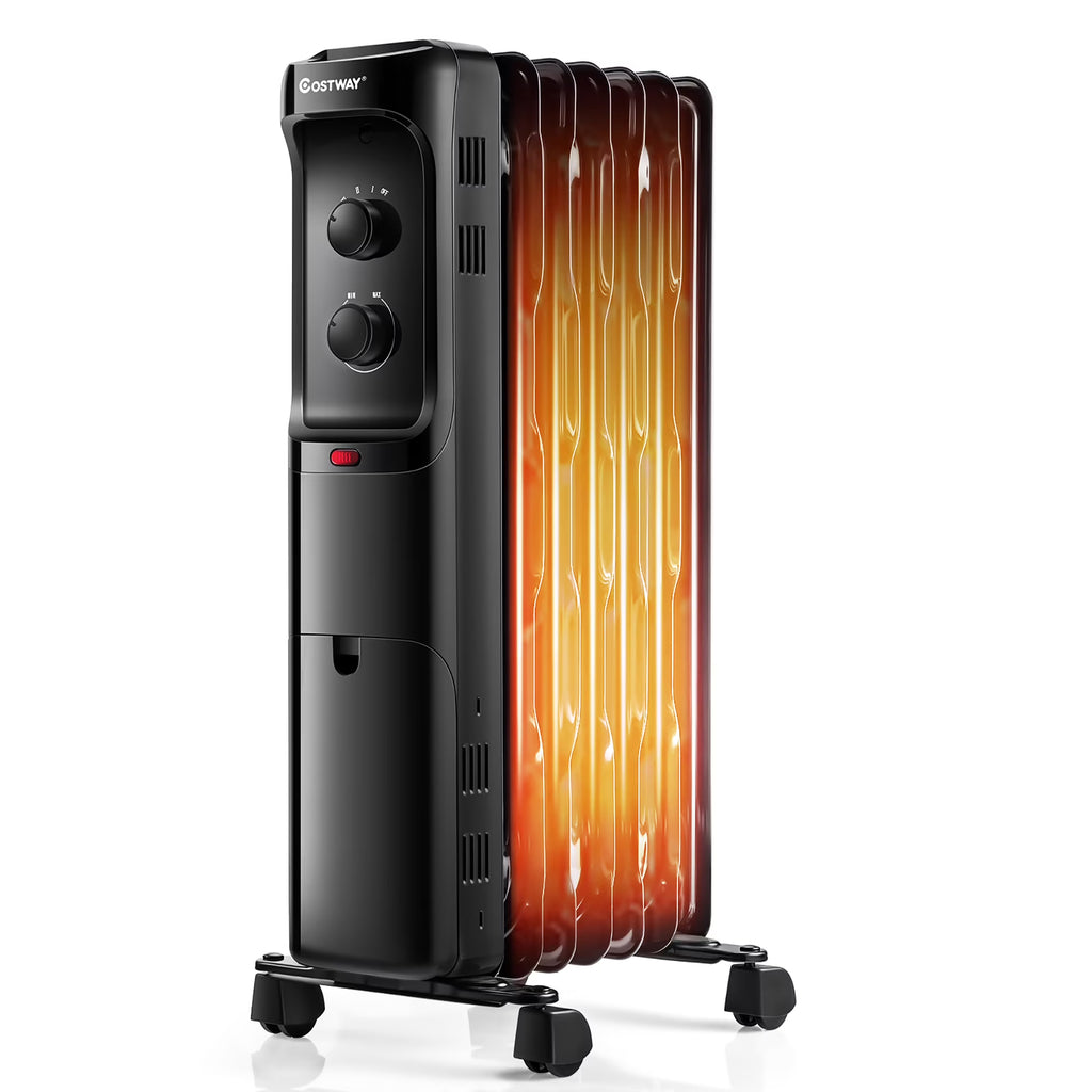 Costway 1500W Oil Filled Heater Portable Radiator Space Heater w/ Adjustable Thermostat White