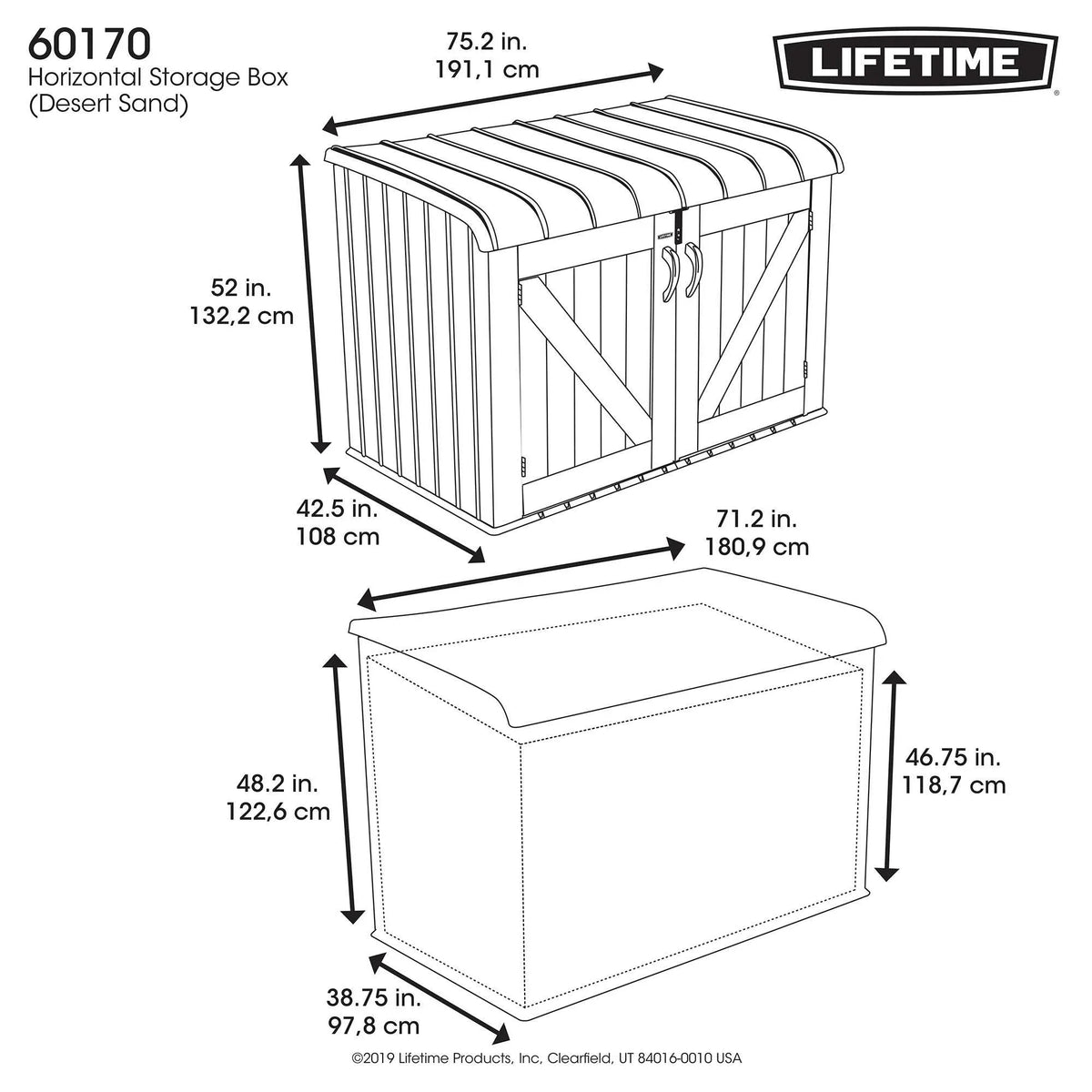Lifetime Lockable DIY Polyethylene Storage Shed 6.25' x 3.5', 19.17 Sq. Ft., Tan & Brown (60170)
