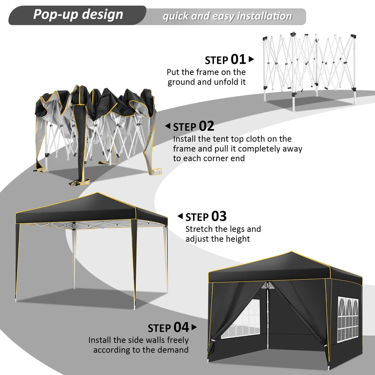 SANOPY 10x10 ft Pop up Canopy, Instant Shelter with 4 Sidewalls & Sandbags, Portable Outdoor Waterproof Canopy with Carry Bag for Camping Party Event Sun Shade