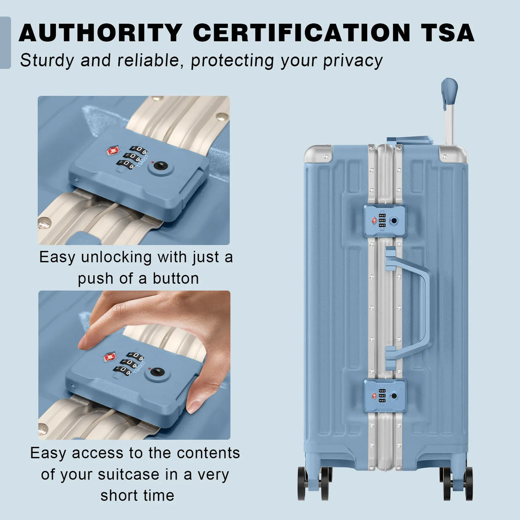 Luggage Aluminium Frame PC ABS Hardshell Suitcase with Spinner Wheels TSA Lock Zipperless Luggage 28 inch Silver