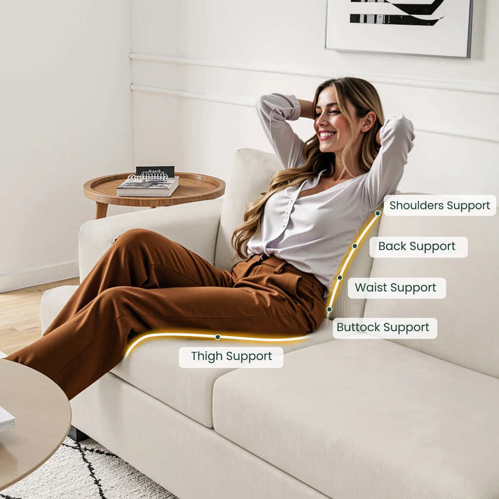 LUMIHO 89" Modern Corduroy Sofa,3 Seater Couches for Living Room, Bedroom,with Deep Seat,beige