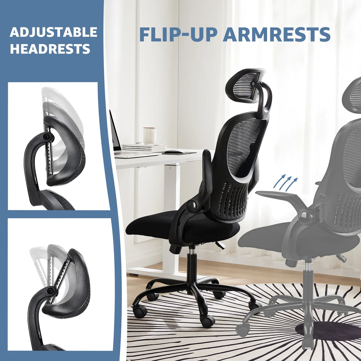 Dovelina Ergonomic Office Chair with Headrest, Adjustable Task Chair with Flip-Up Armrests