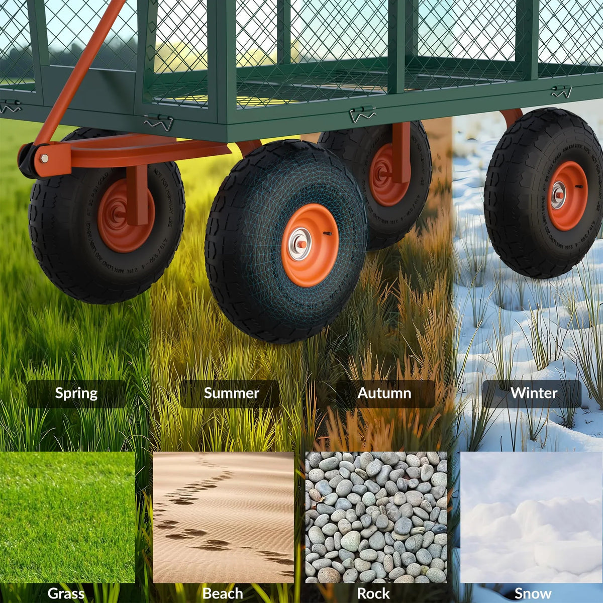 Heavy Duty Steel Garden Cart, Garden Wagon Cart on Wheels, Outdoor Metal Yard Utility Wagon Carts w/Adjustable Handle & Removable Sides(Convert to Flatbed)