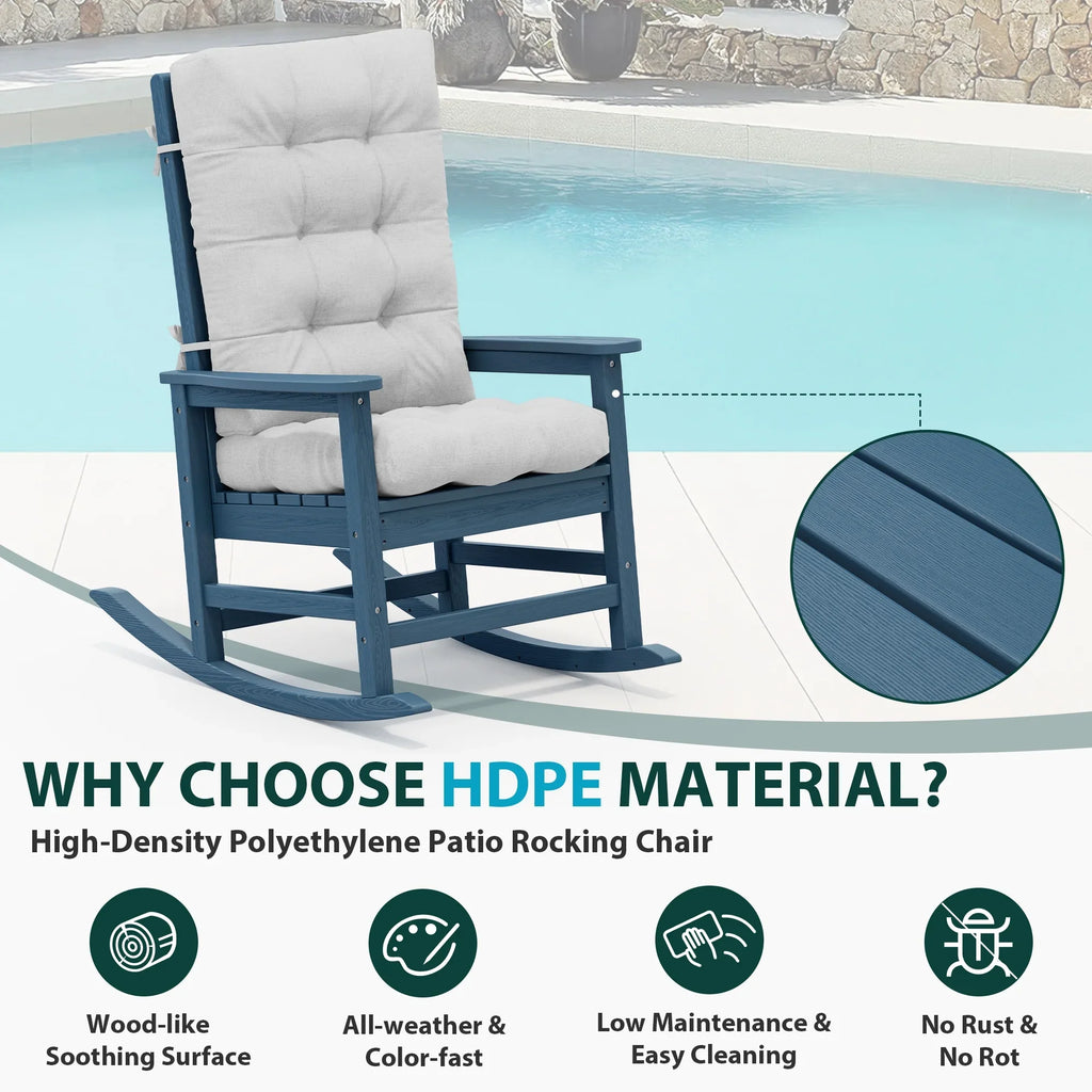 KINGYES HDPE Outdoor Rocking Chairs Set of 2,HDPE Patio Rocker for Porch,Black