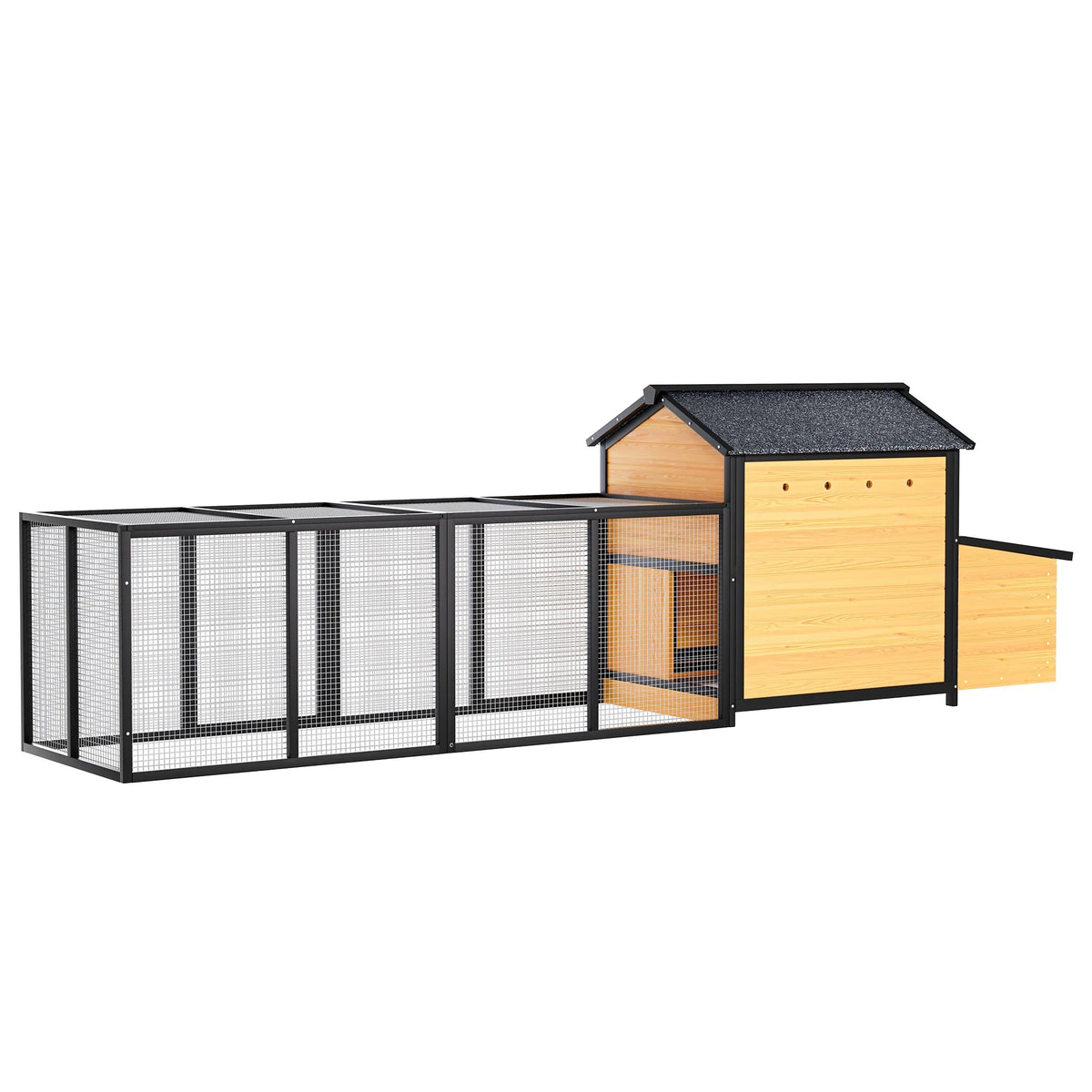 Pefilos 112" Large Outdoor Wooden Chicken Coop with Run, Slide-Out Tray, Rabbit Hutch Poultry Cage, Hen House with Nest Box, Gray