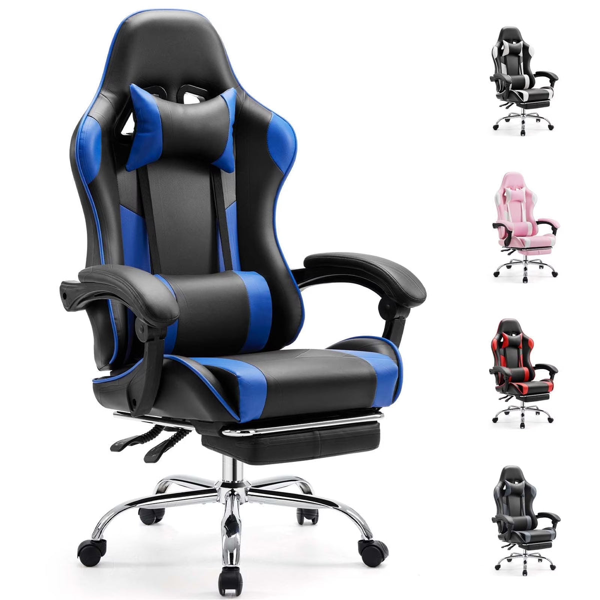 MCQ Ergonomic Swivel Gaming Chair with Headrest Lumbar Support for Home Office, Black and Grey