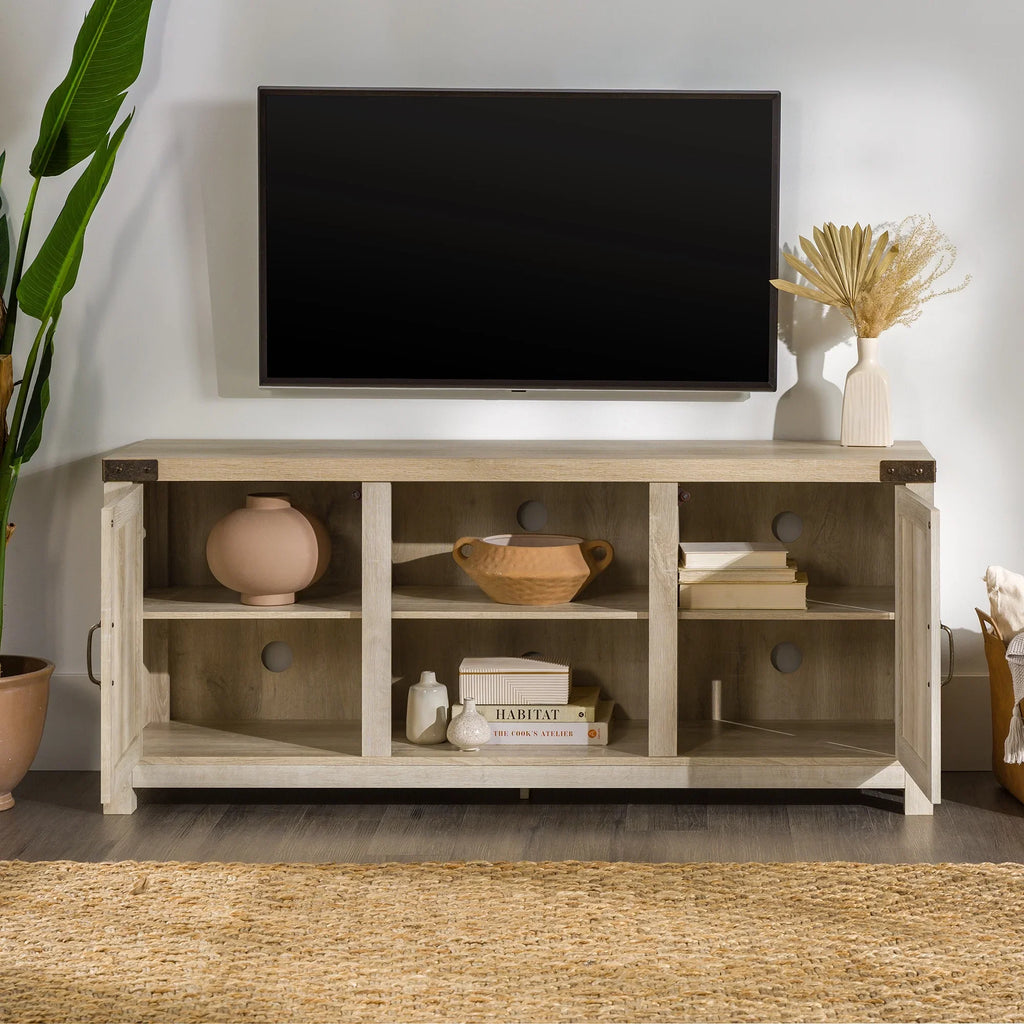 Walker Edison Modern Farmhouse Barn Door TV Stand for TVs up to 65", Grey Wash
