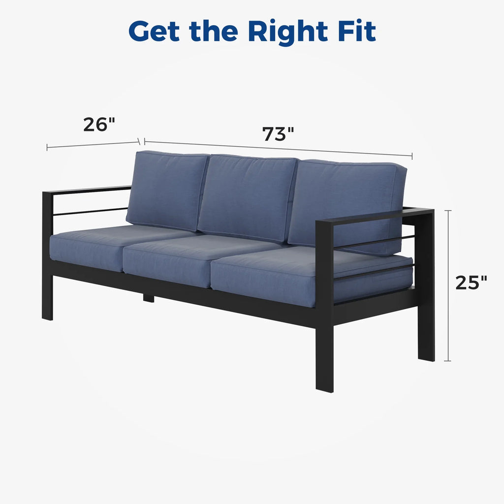 Superjoe Outdoor 3 Seats Patio Aluminum Sofa Furniture, Couch Gray Metal Chair with Cushions, Dark Grey