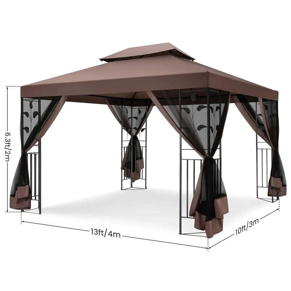 COBIZI 10' x 13' Pop Up Gazebo, Screened Patio Gazebo, Outdoor Steel Double Roof Canopy Tent, Metal Frame Canopy with Mosquito Netting, Sunshade for Garden, Lawns, Gray
