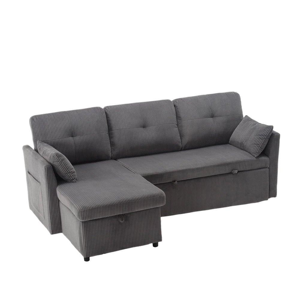 Villeston L-Shaped 3-Seat Sofa with Pull-Out Bed, with Storage Chaise Couch for Living Room, Chenille Fabric,Olive