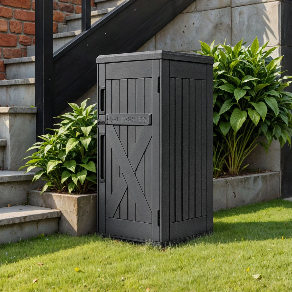 Uforic 60-Gallon Large Outdoor Package Delivery Storage Box, Double-Wall Resin Waterproof Deck Box for Porch or Curbside, Lockable, Brown