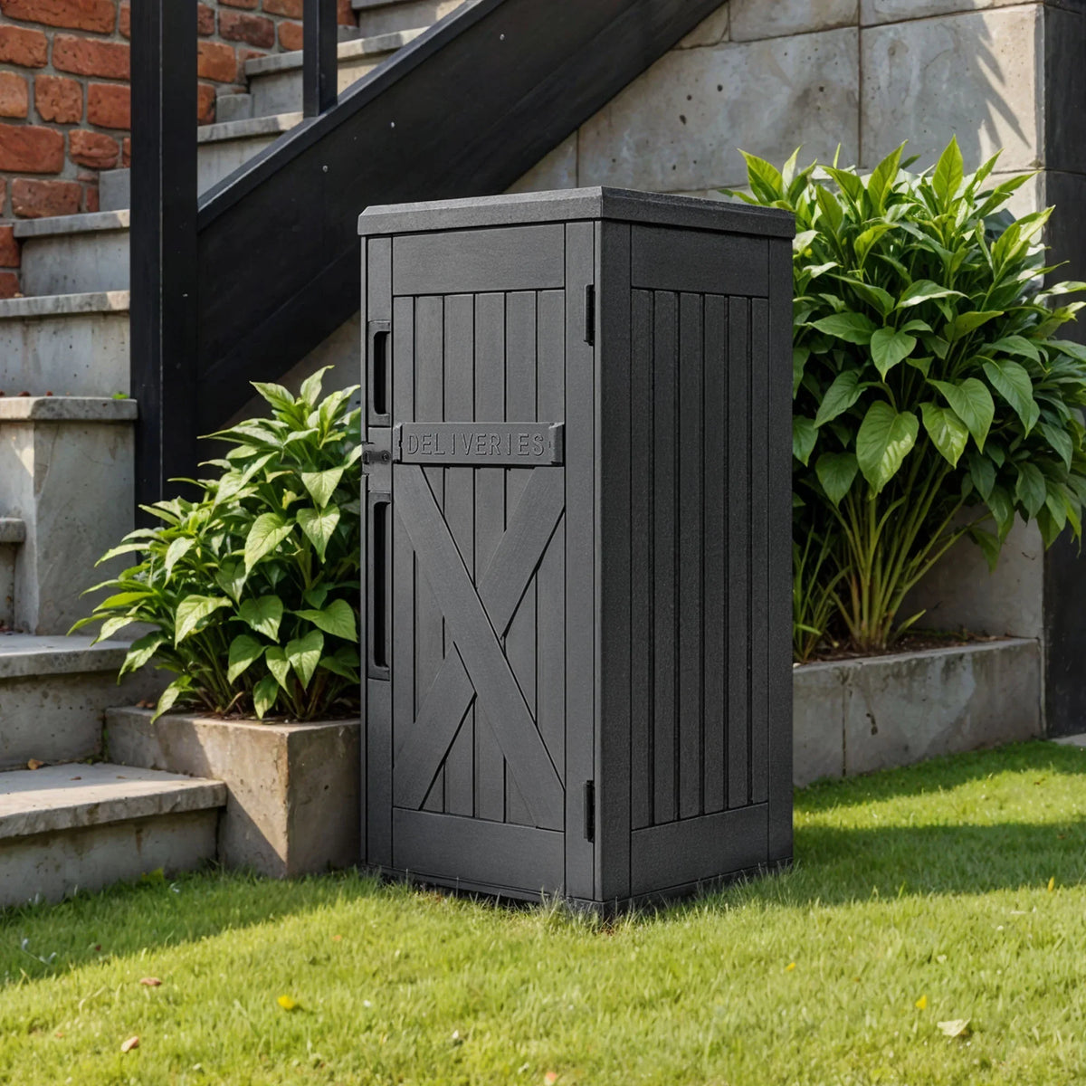 Uforic 60-Gallon Large Outdoor Package Delivery Storage Box, Double-Wall Resin Waterproof Deck Box for Porch or Curbside, Lockable, Brown