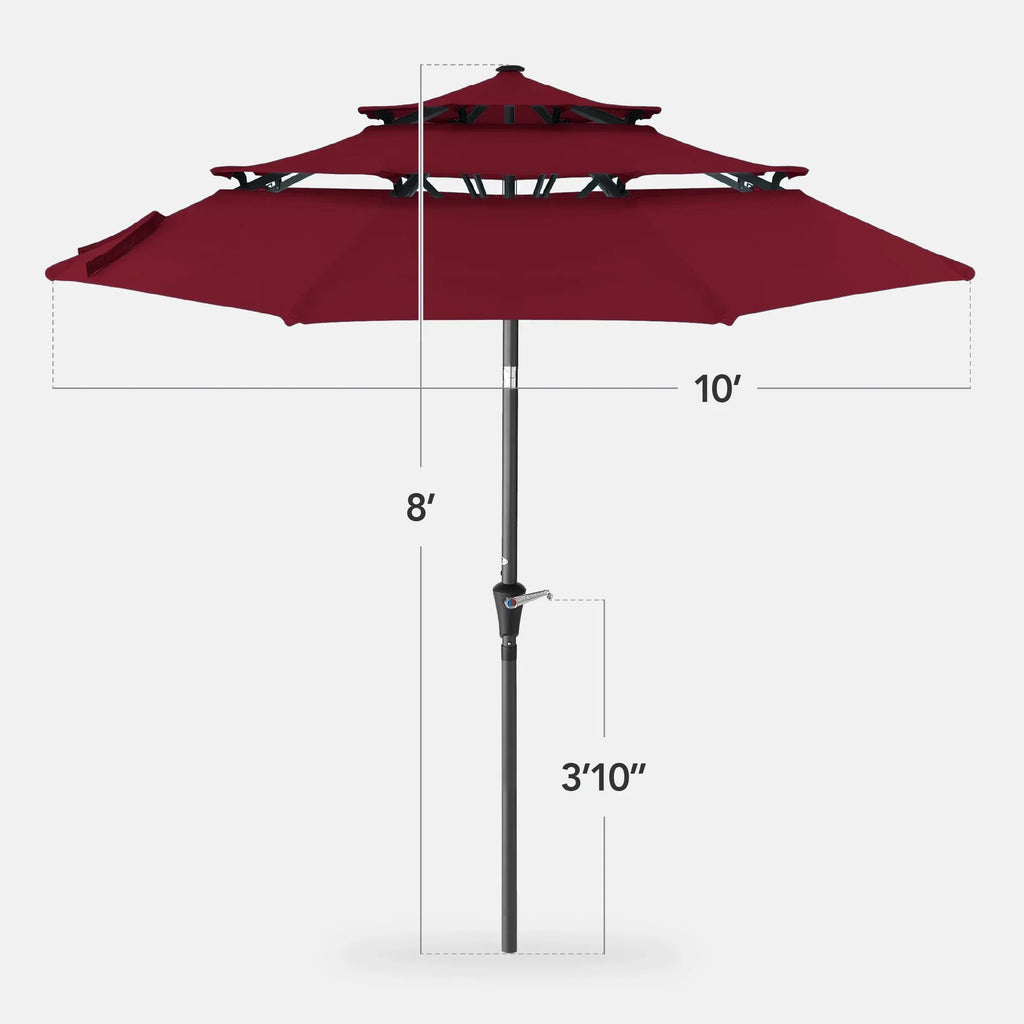 Best Choice Products 10ft 3-Tier Patio Umbrella, Market Sun Shade w/ Tilt Adjustment, Easy Crank - Red