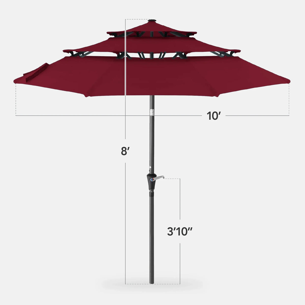Best Choice Products 10ft 3-Tier Patio Umbrella, Market Sun Shade w/ Tilt Adjustment, Easy Crank - Red