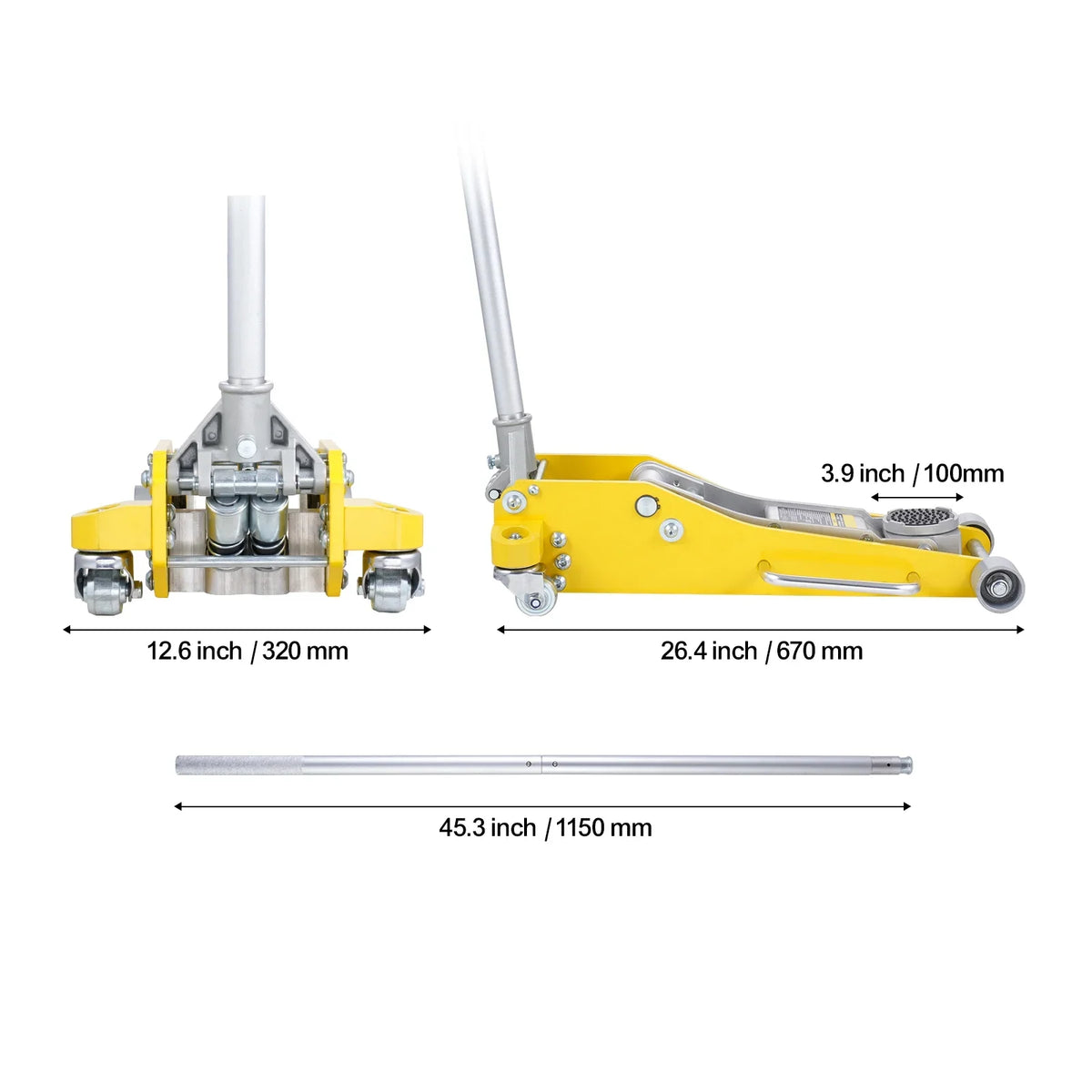 KFFKFF Low Profile Floor Jack, 3 Ton Capacity, Dual Piston Fast Lift, Hydraulic Auto Jack, 3.7"-18.3" Lift Height Range