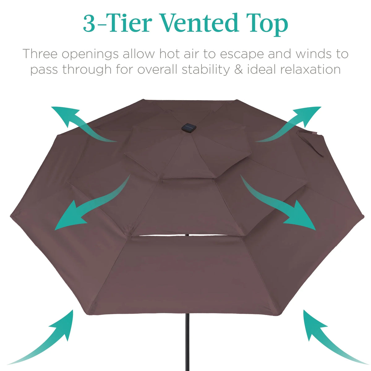 Best Choice Products 10ft 3-Tier Solar Patio Umbrella w/ 24 LED Lights, Tilt Adjustment, Easy Crank - Tan