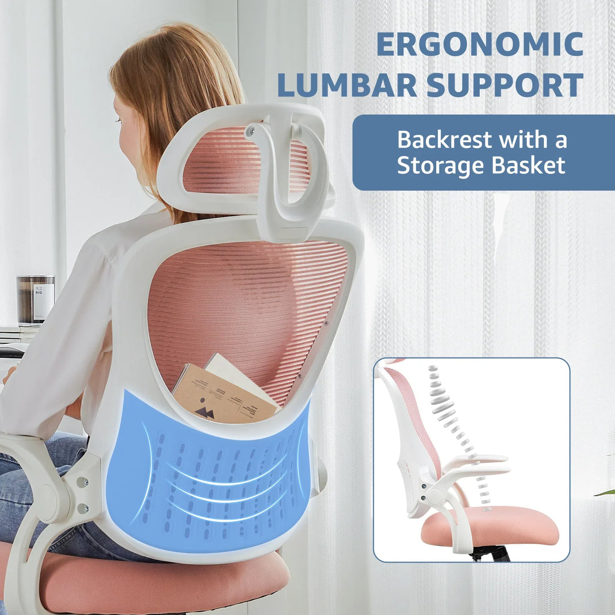 Dovelina Ergonomic Office Chair with Headrest, Adjustable Task Chair with Flip-Up Armrests