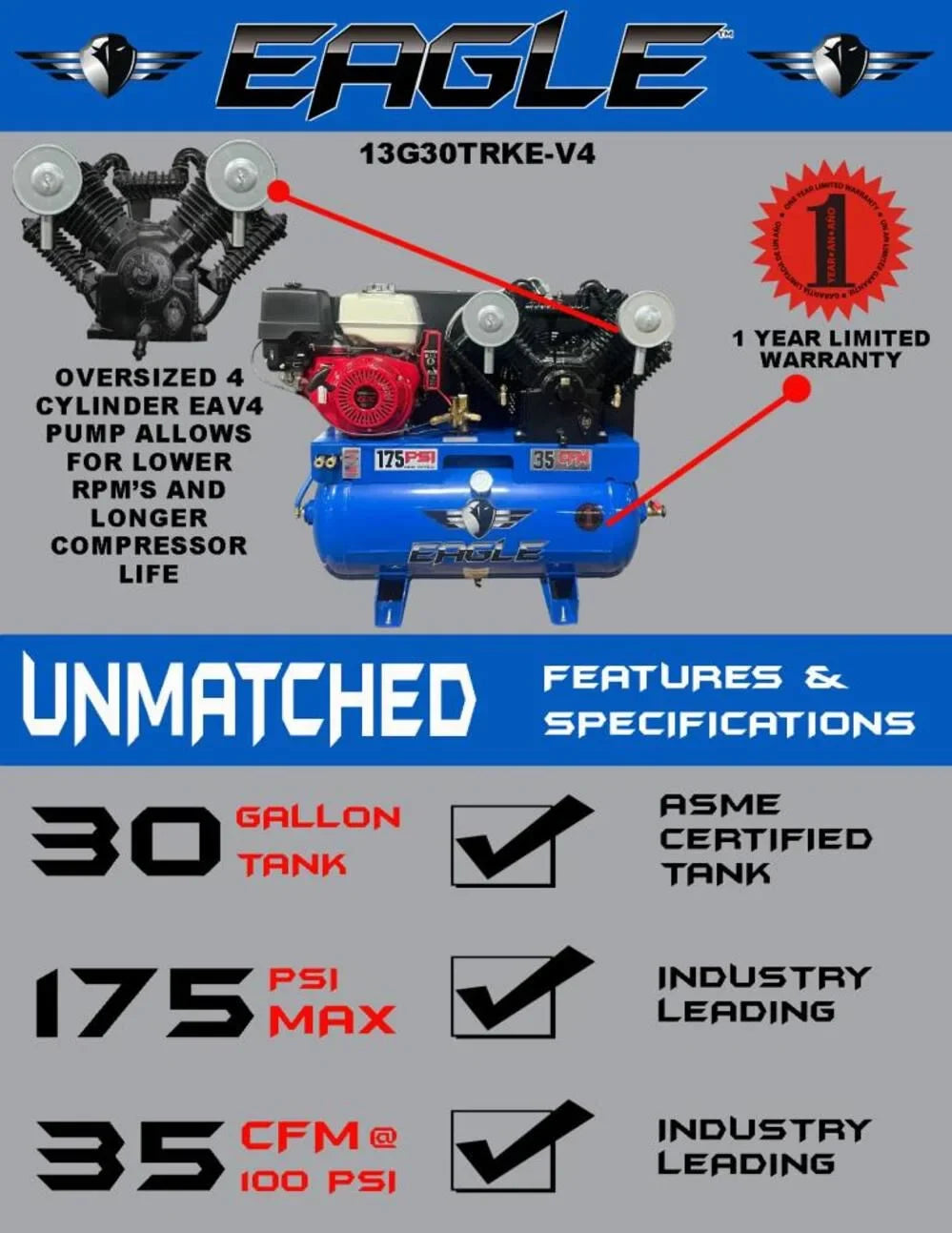 Eagle Compressor 30 Gallon Air Compressor Truck Mount