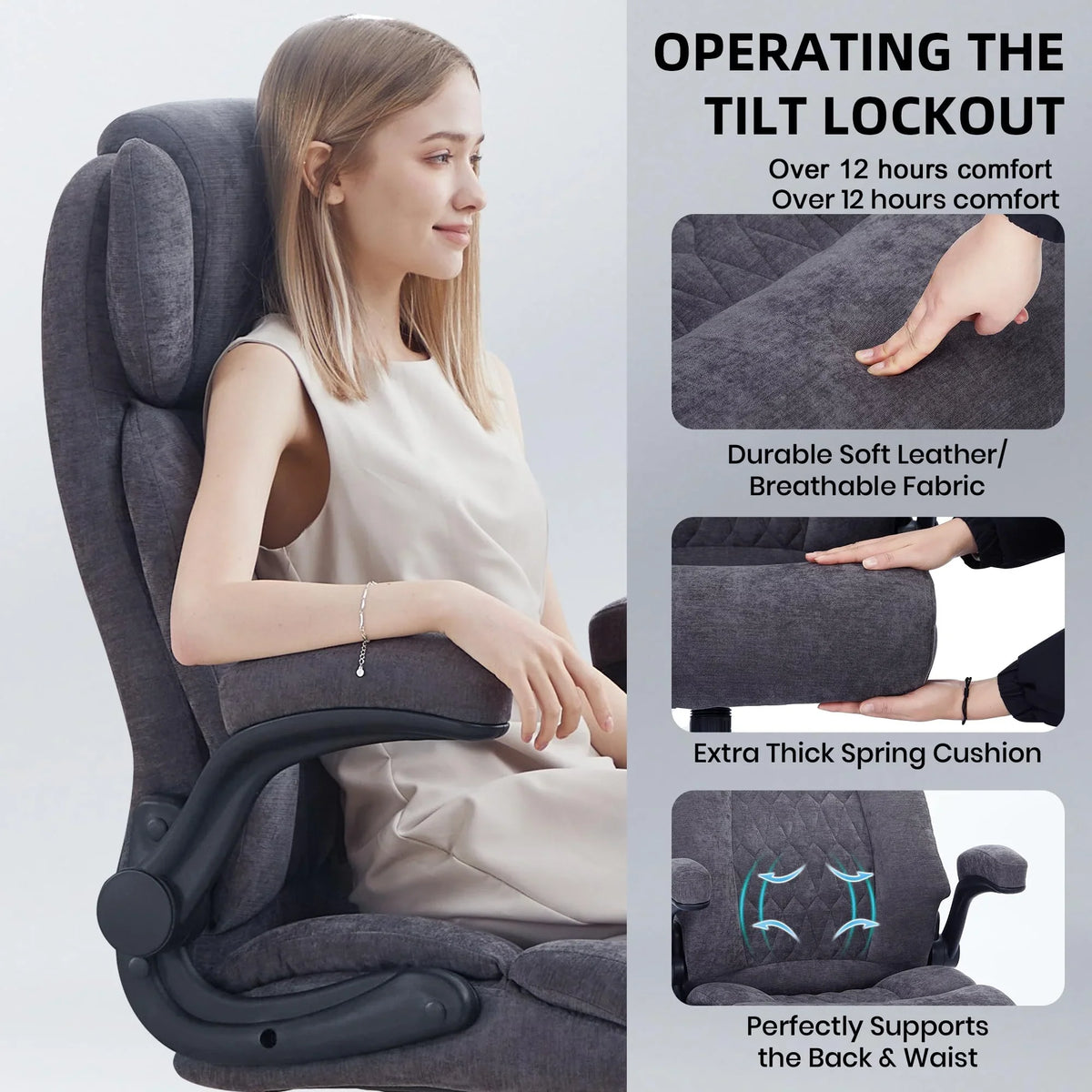 Ninecer 500lbs Big and Tall Office Chair with Inflatable Lumbar Support, Ergonomic Executive Desk Chair with Extra Wide Seat, Adjustable Height Computer Chair, Heavy Duty Leather Office Chair, Black