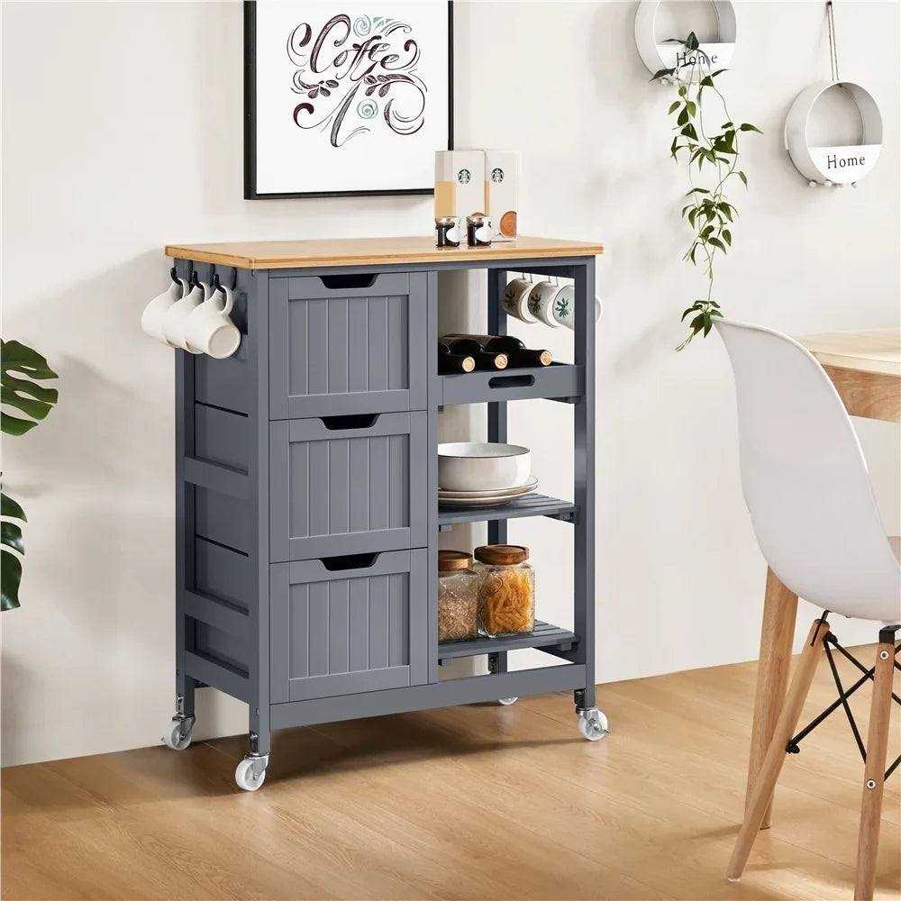 Alden Design 33" H Kitchen Storage Serving Cart for Kitchen Dining Room Bar, White
